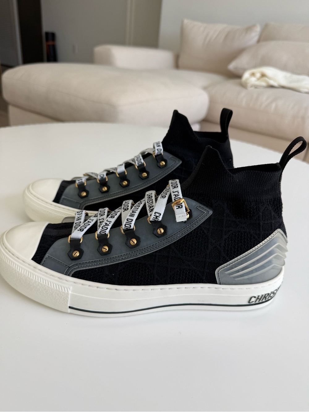 Dior Black & White High-Top Knit Sneakers